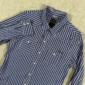 Western Shirt Civilianaire Mens Large Blue Pearl Snap Button Up Long Sleeve USA